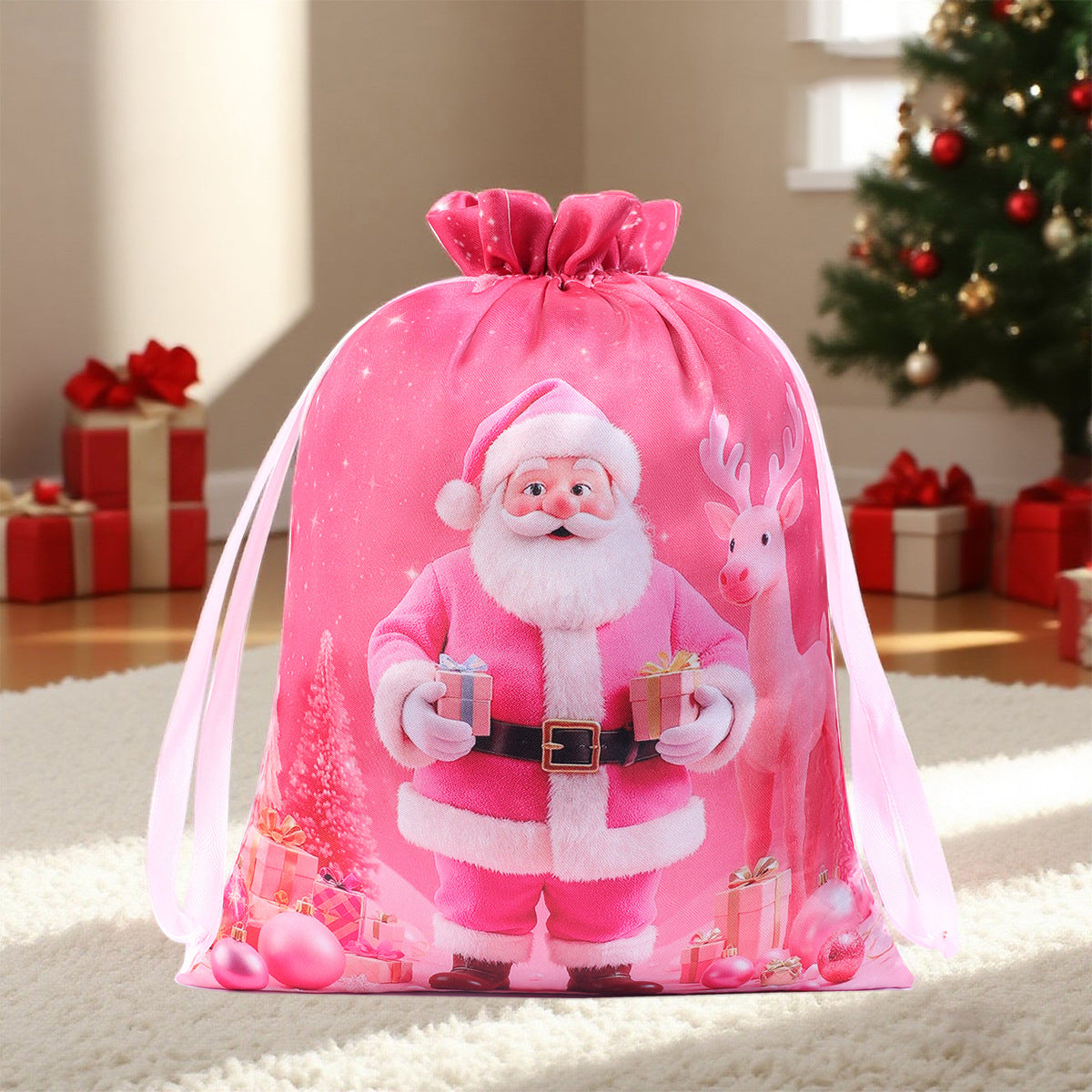 Wholesale Satin drawstring bag Christmas candy gift bag